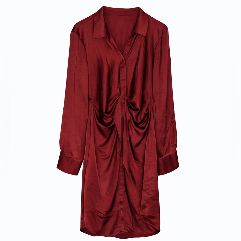Steve Madden BB Dakota Satin Wine Red Button Front Dress Large